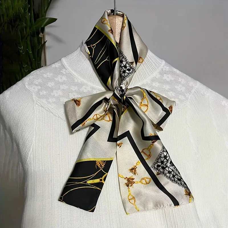 New Women Silk Feel Printed Design Scarf Shawl Fashion Luxury Long Narrow Small Silk Scarves Ladies Headband Headscarve Z260330