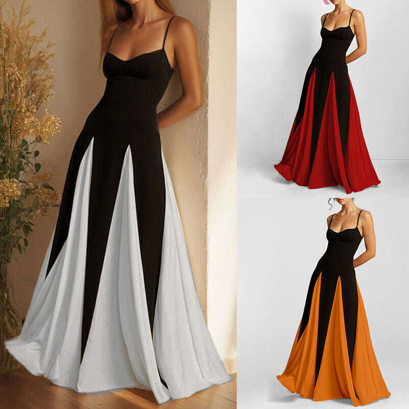 2026 Spring New Arrival: Cross-Border European and American Foreign Trade Women's Clothing - Elegant Casual Low-Neck Contrast Color Patchwork Str