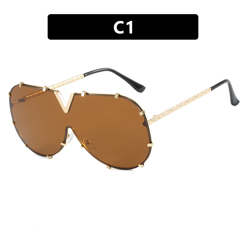 Luxury Brand Designer Sunglasses Fashion Metal One-Piece Sunglasses 2026 New European And American V Large Frame Sunglasses Ins Internet Celebrity Sun