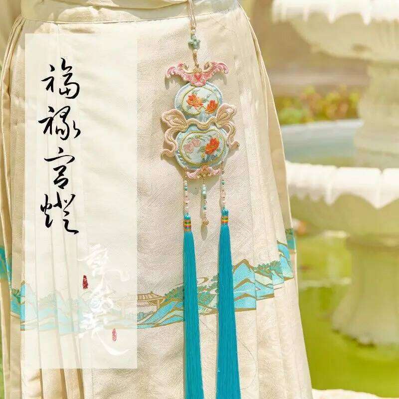 Chinese Embroidery Lucky Fulu Palace Lantern Original Double-Sided Embroidery Restoration Gourd Sachet Hanfu Ban Step Antique Pendant Bag Charms