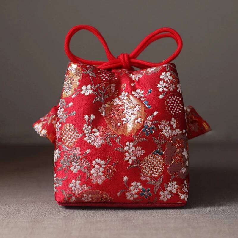 Chinese Embroidery Portable Travel Drawstring Teacup Pouch Japanese Style Cotton Cloth Tea Pot Cup Organizer Velvet Fabric Storage Bag
