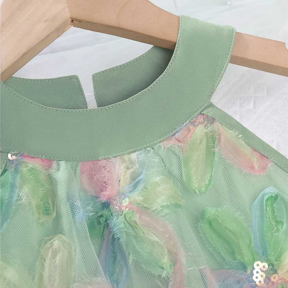 Summer Fashion New 3-7 Years Girls Sweet Bow Decoration O-Neck Sleeveless Princess Dress 1 Pc Children Flower Applique ClothingT260330