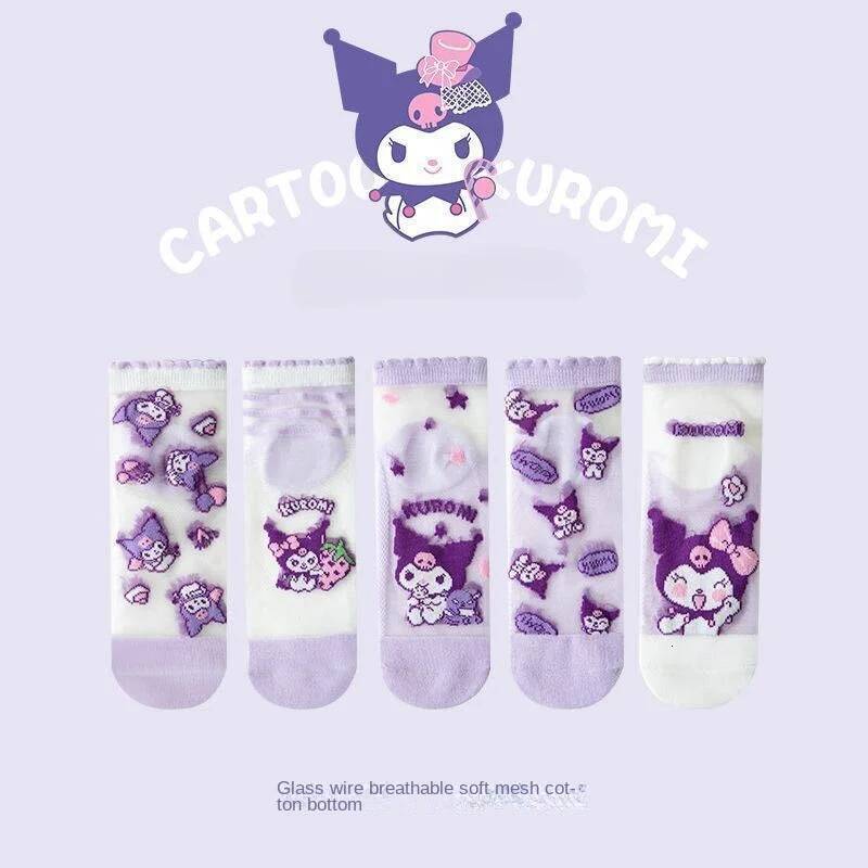 Designer Sanrio Kuromi Animationperipherals Summer Thin Children's Cotton Socks Crystal Stockings Pure Cotton Breathable New Girls' Socks