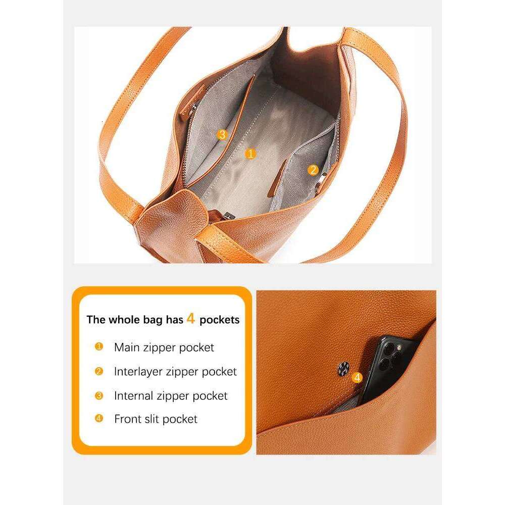 Zency Genuine Leather Totebag Shoulder Bag Large Capacity Shopper Women S Cow Skin Handbag Simple Fashion Bucket Bags