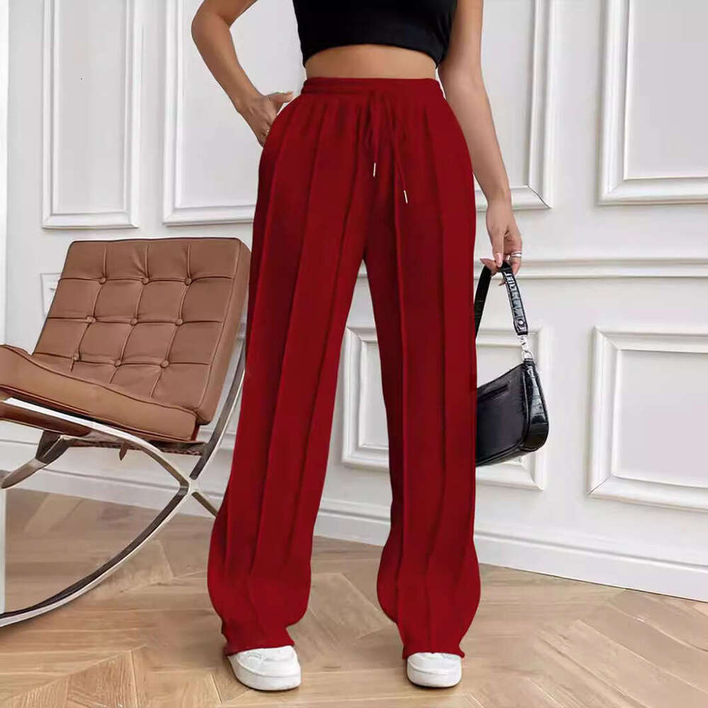 2026 Cross-Border Foreign Trade European and American Women's Casual Fashion Sweatpants Drawstring Vertical Stripe Straight-Leg Sports Pants for 