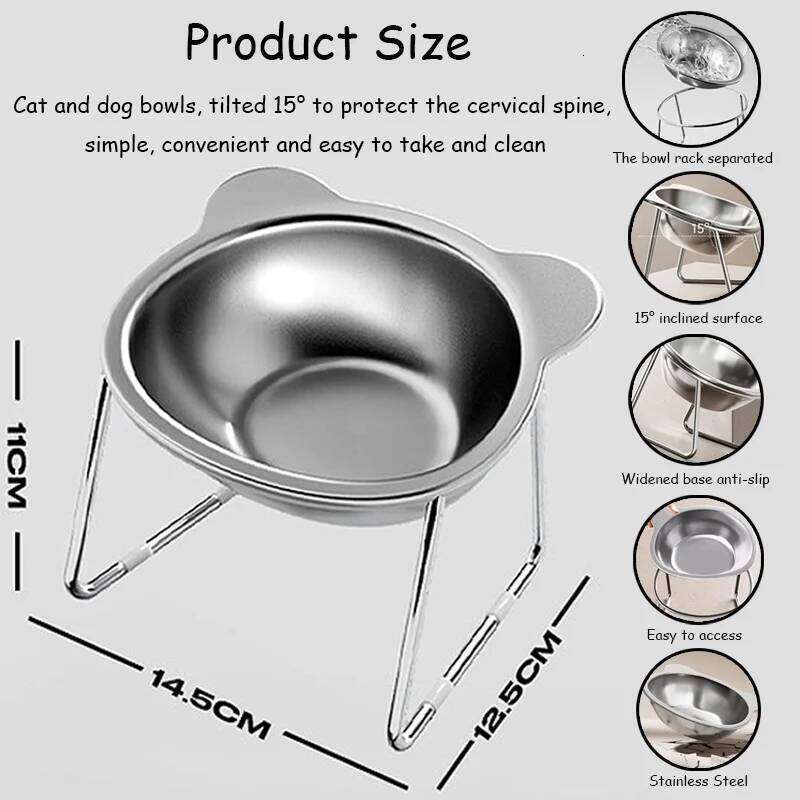 15 Tilted Elevated Dog 304 Stainless Steel Anti-Vomiting Pet Food Water Bowl Spine Protection for Dogs Cats 26W0330