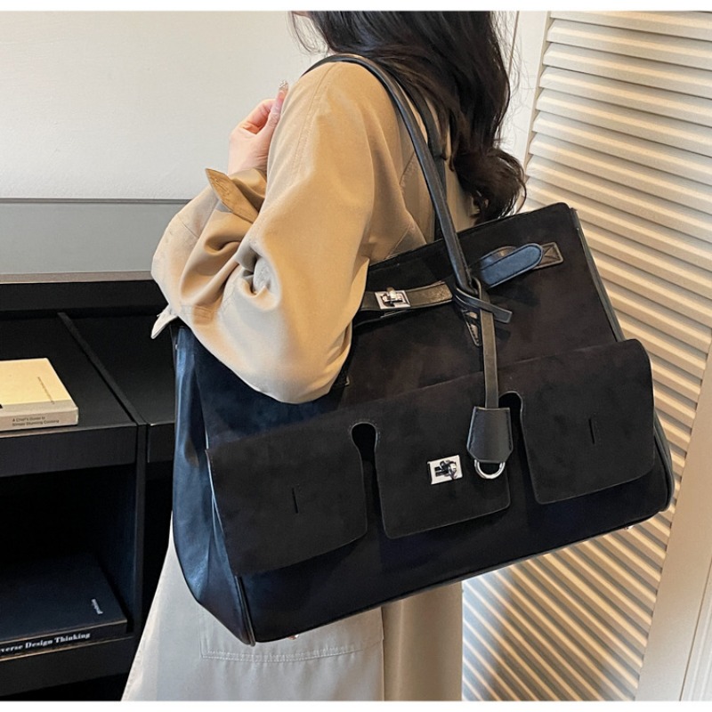 Retro Solid Color Handbag Large Capacity Stylish Women's Bag