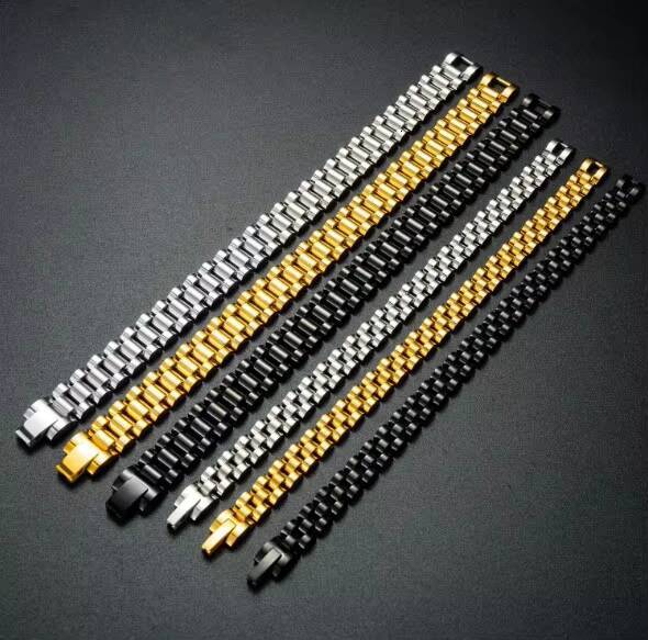 High Quality Stainless Steel Mens Fashion Watch Band Bracelet Rapper Jewelry Men Link Chain Bracelet Customized