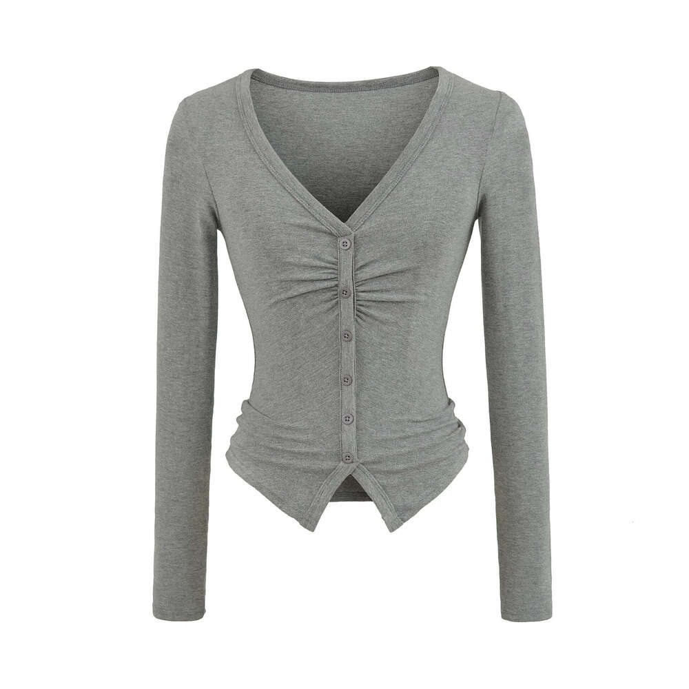 European and American style spicy girl fashion S18 women's V-neck long sleeved T-shirt 2026 new sexy slim basic shirt top