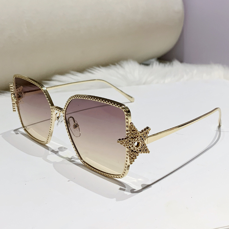 Luxury Brand Designer Sunglasses 2026 Women's European And American INS Metal Frame Sunglasses Women's Five-Pointed Star Trendy Unisex Europ