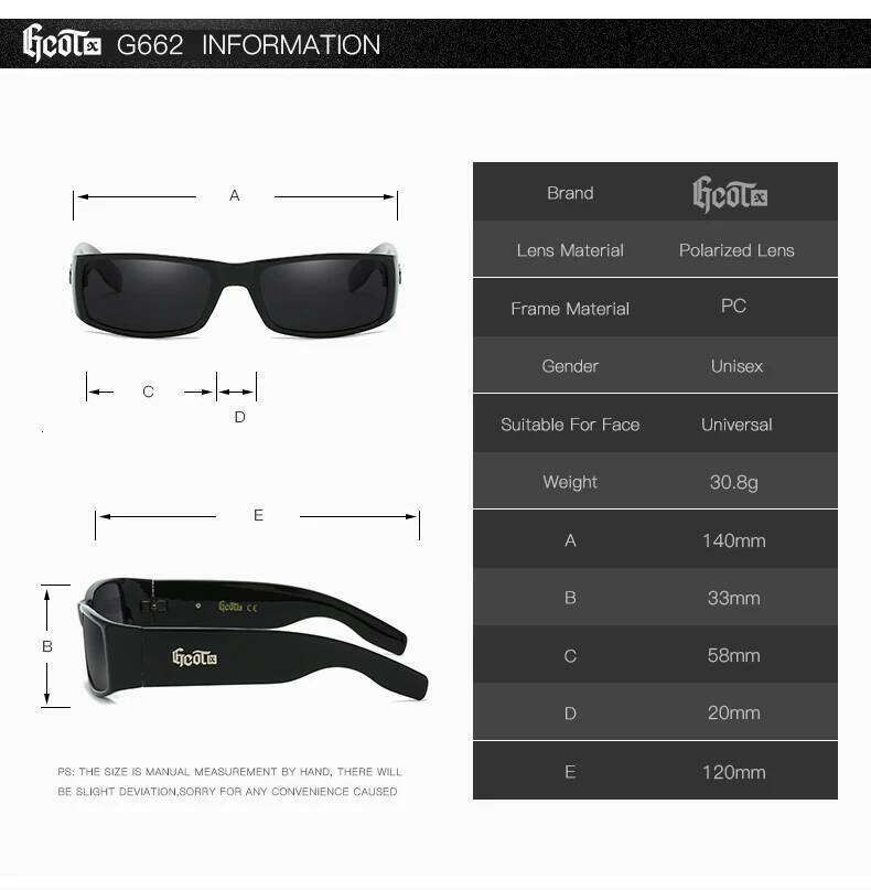 GCOTX Vintage Polarized Sunglasses UV400 Men's Sun Glasses For Men Driving Black Square Oculos Male 9 Colors Model 662 26Y0330
