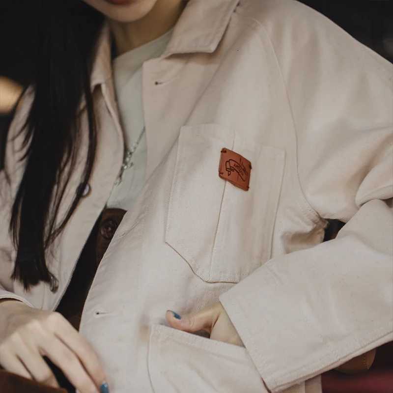 Maden Women Cotton Seed Shell Denim Jacket 135OZ 4-pocket Design Vintage Cargo Jackets Outdoor Streetwear White Denim CoatT260328