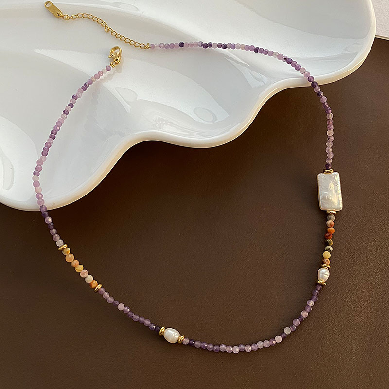 Designer luxury Natural Baroque Beaded Necklace for Women, Unique Ins Style Gold Sun Amethyst, Niche Dopamine Fashion Collarbone Chain
