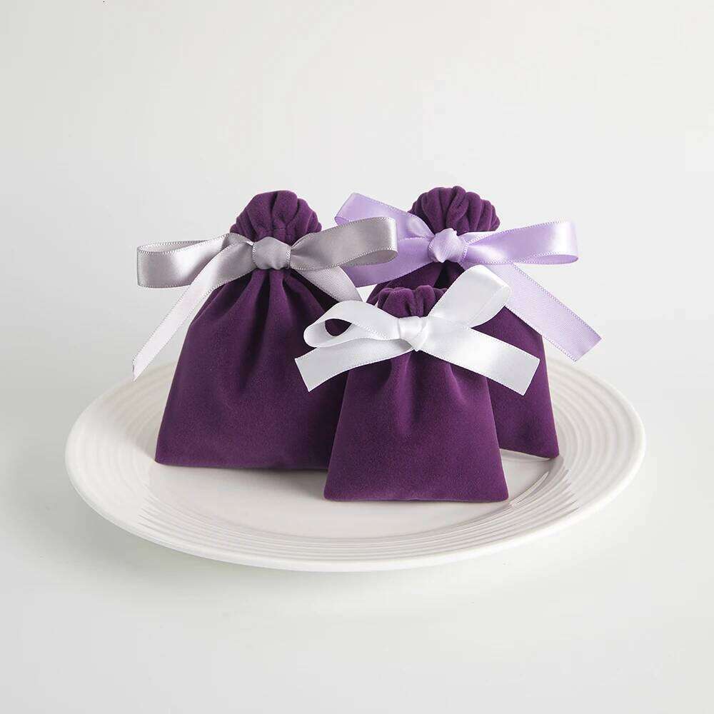 10Pcs Bulk Purple New Jewelry Gift Candy Display Packing Storage Bags For Wedding Travel Drawstring Dust Velvet Ribbon Pouches