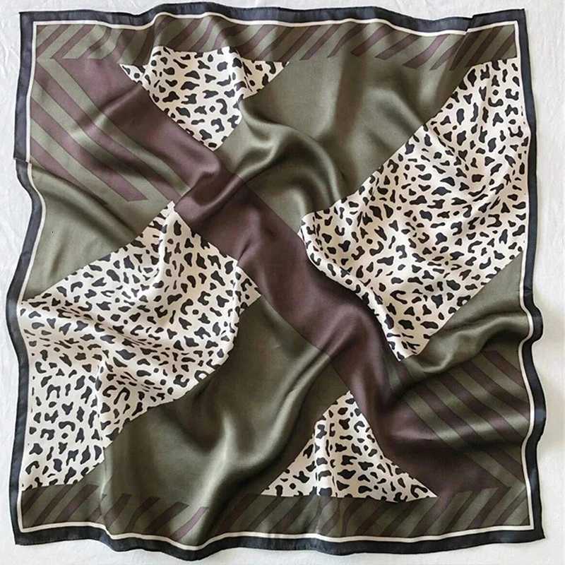 7070cm Leopard Green Brown Silk Scarf Women Simulated Silk Fresh and Elegant Versatile Headwear Clothing Bags and Square Scarf Z260330