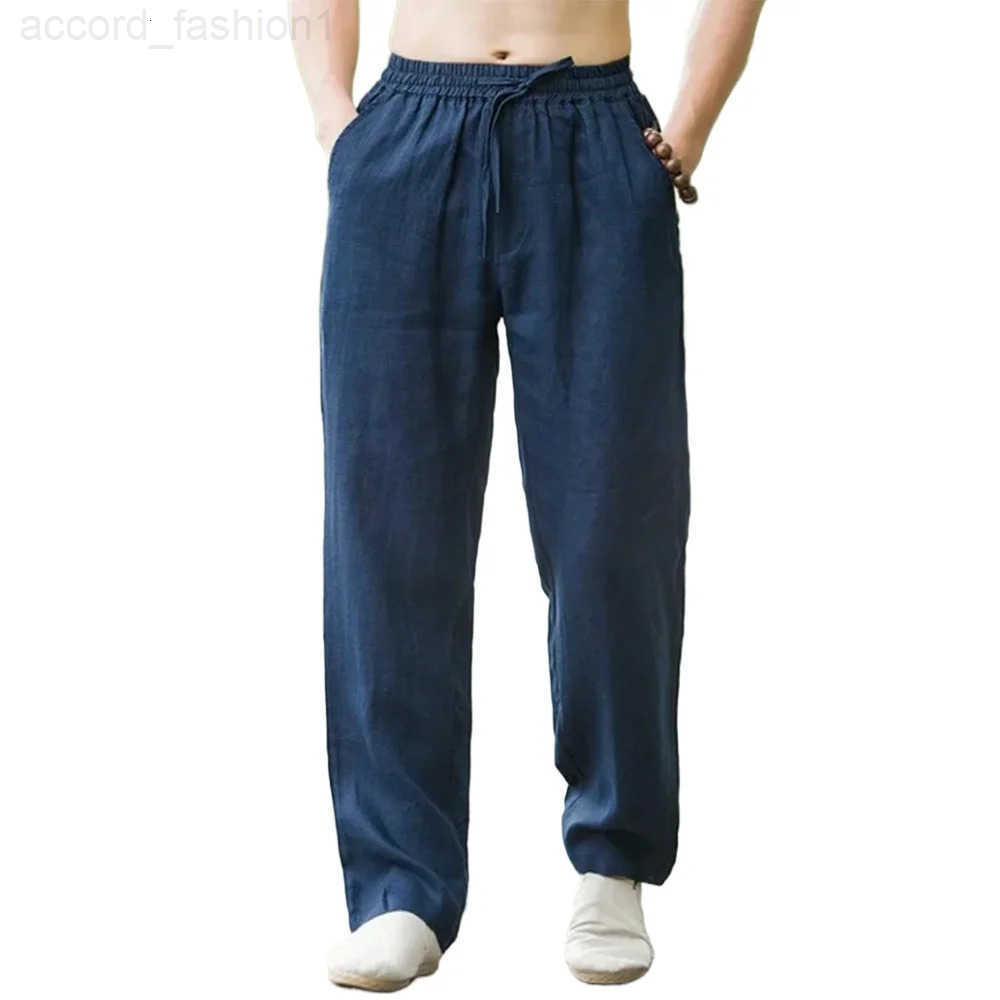 Mens Beach Pants Joggers Streetwear Cotton Linen Sweatpants Casual Pants Hawaiian Vacation Loose Summer Long H260330