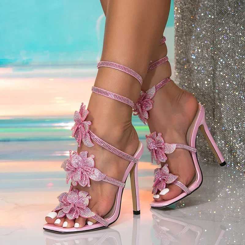 Aneikeh Sexy Crystal pink wedding shoes Gladiator Sandals Women Elegant Party High Heels Summer Open Toe Ladies Dress Party Shoe Z260330