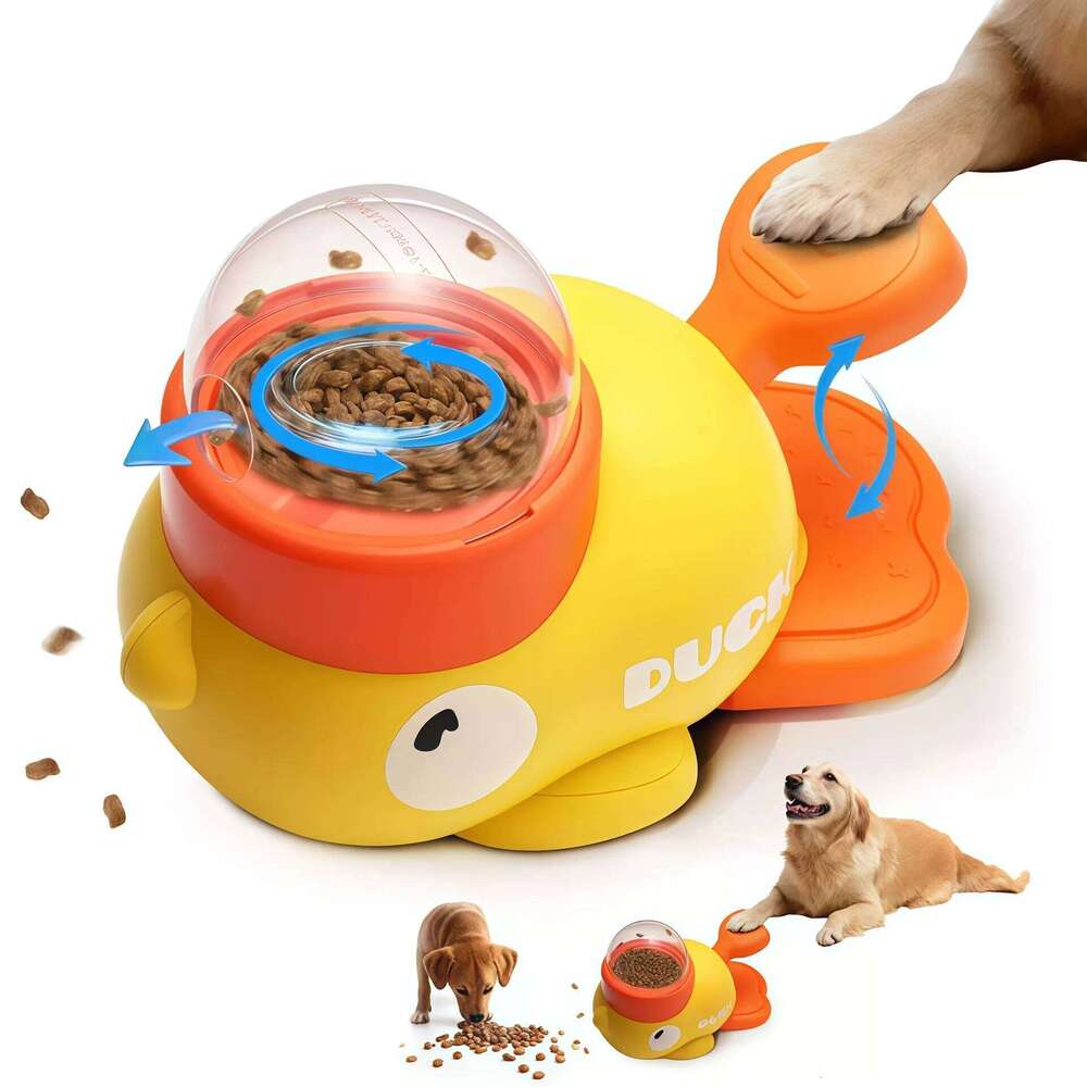 Intelligent Automatic Cat Puzzle Feeder Interactive Pet Food Treat Dispenser Cartoon Duck Design for Dog Training