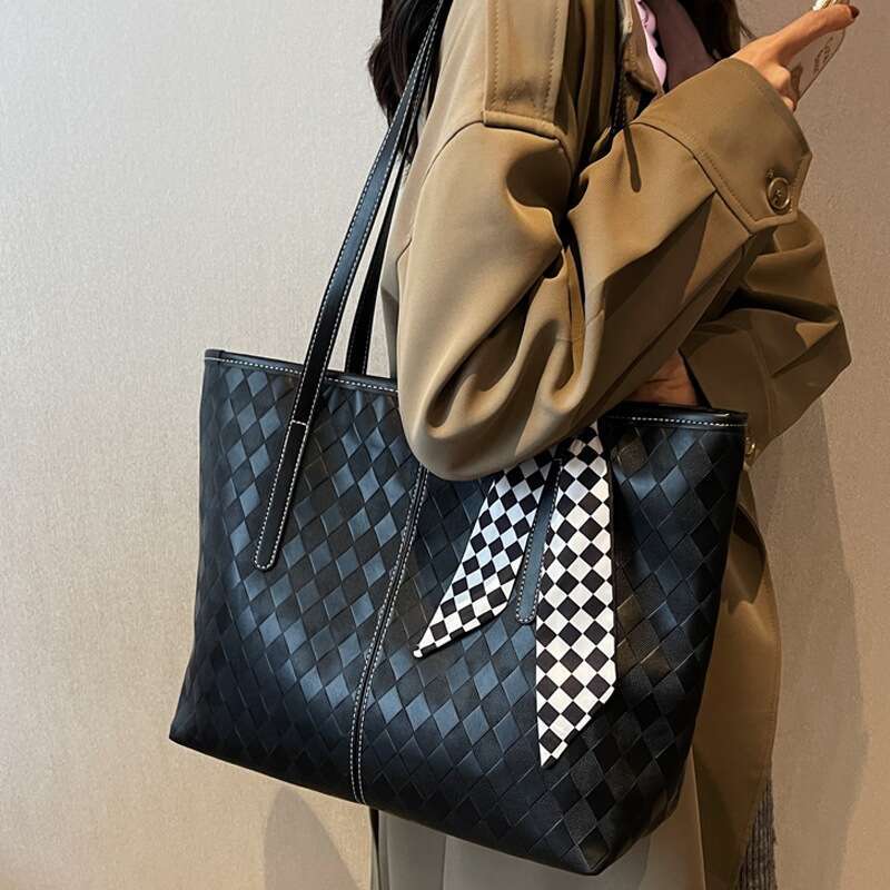 Big Women S Large Capacity New Trendy Fashion Autumn Winter Shoulder Texture Commuter Tote Bag Liksusie