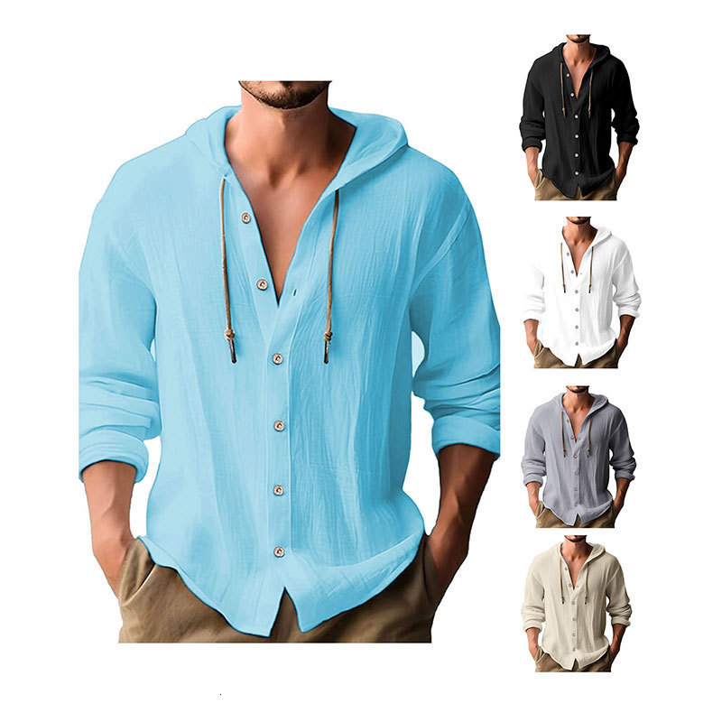 Casual Style Upgrade - Durable Men's Hoodie Shirt Made from Breathable Cotton & Linen Fabric