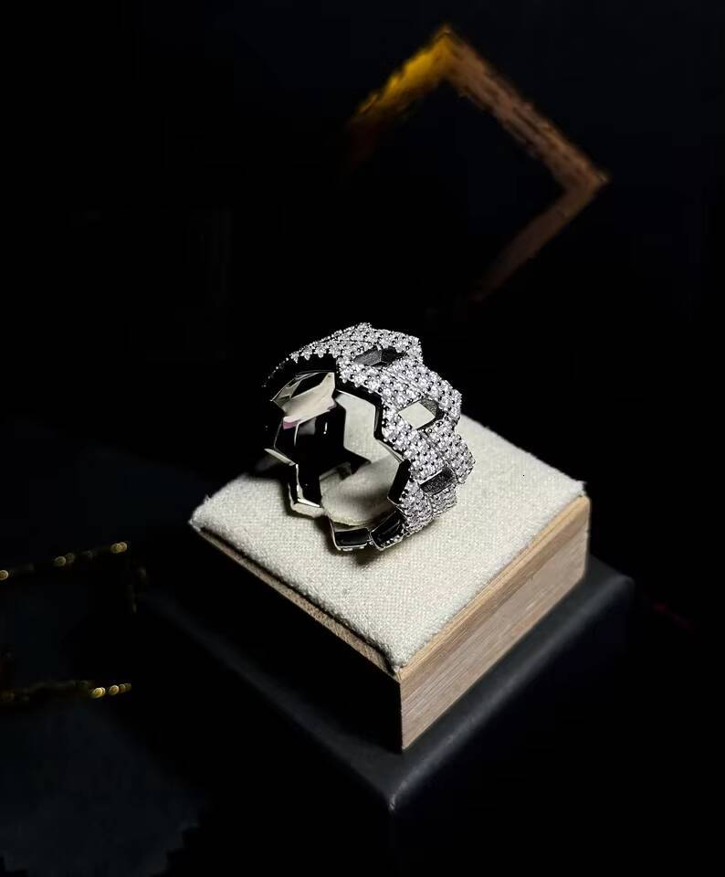 VVS Moissanite Iced Out Hip-Hop Rings S925 Sterling Silver Bling Cuban Link Moissanite Ring