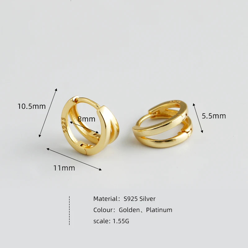 WANTME 925 Sterling Silver Simple Glossy Double Ear Buckle for Women Unique Charm Party Hoop Earrings Fine Jewelry Accessories 260323