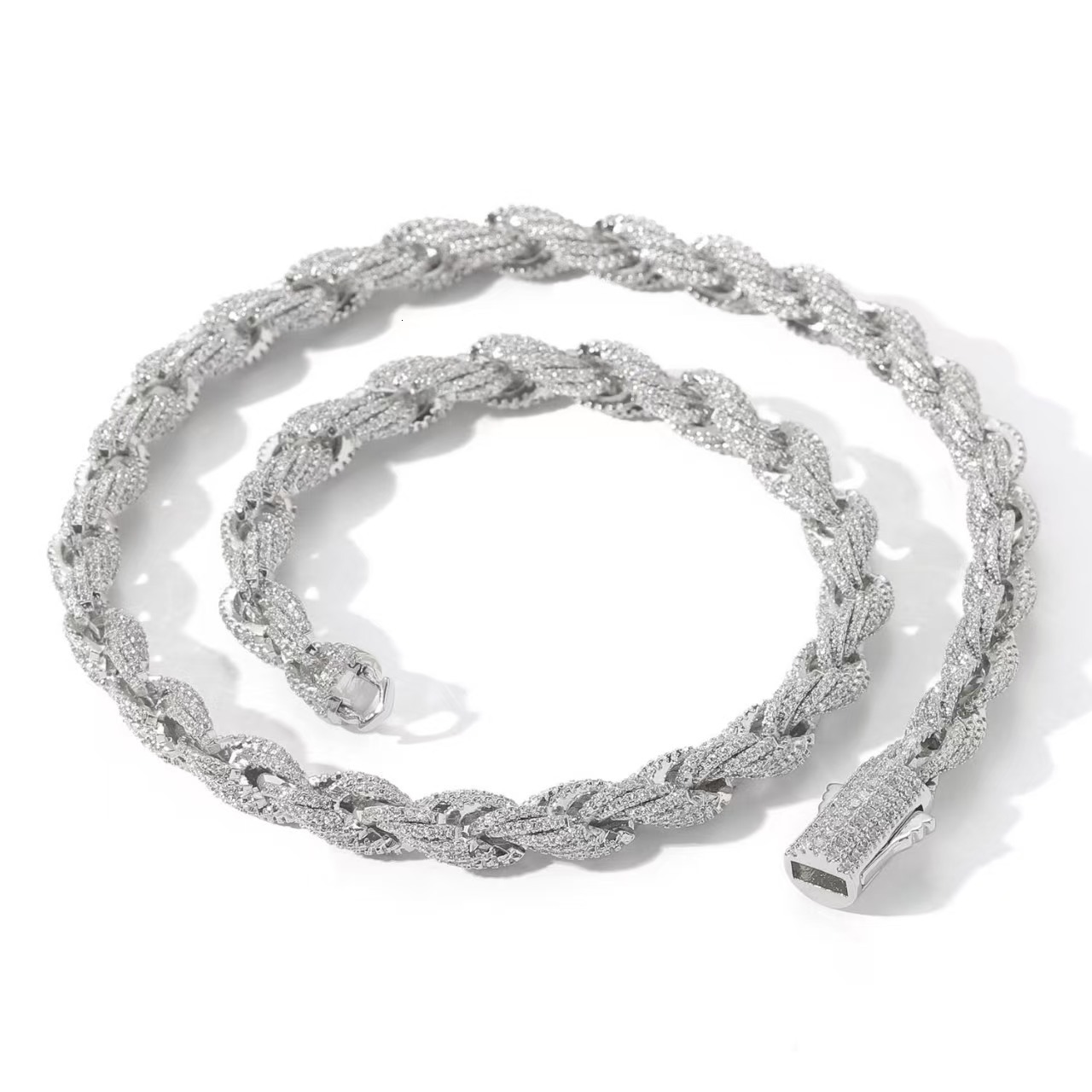 European and American hip-hop men's necklace - Morganite set with diamonds 10mm twisted necklace. New style, thick and exaggerated.