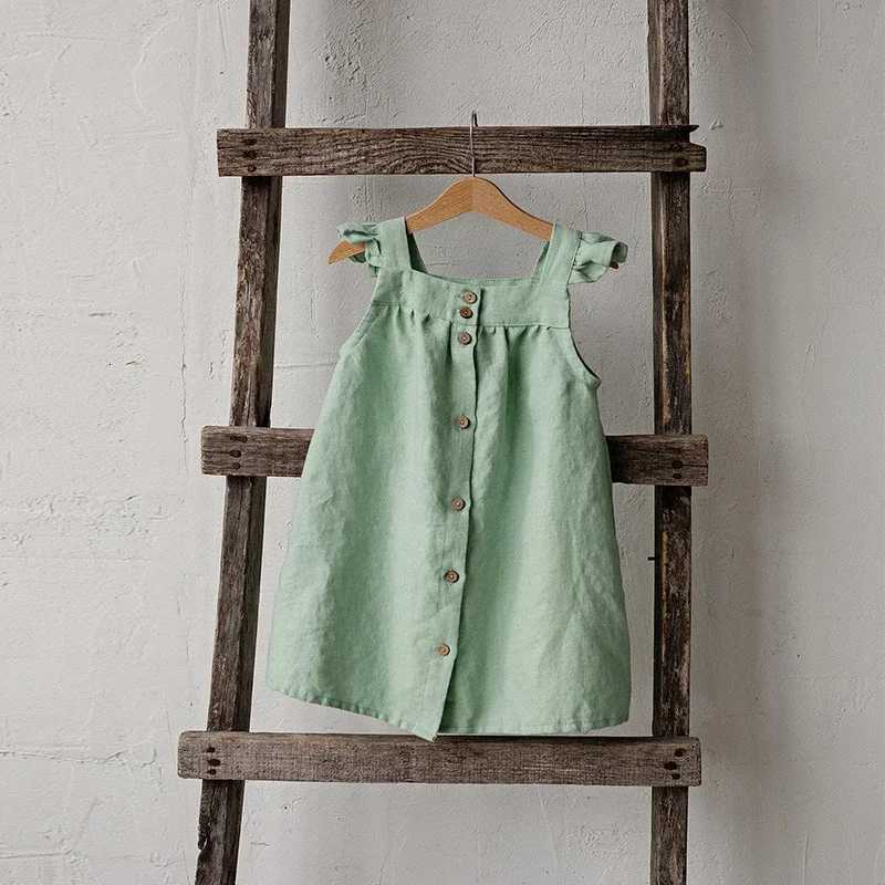 Children Girls Linen Dress 2026 Summer New Literary Petal Sleeves Loose Baby Girl Strap Princess Dresses TZ04T260330