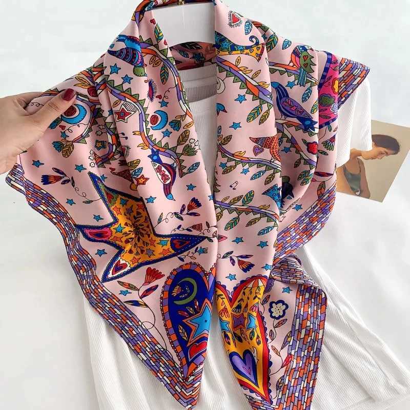 New 9090cm fashion Silk Scarf Scarftop Headwraps Women Vintage Four Seasons Hair Scarve Hijab Foulard Bandana Femme Headscarf Z260330