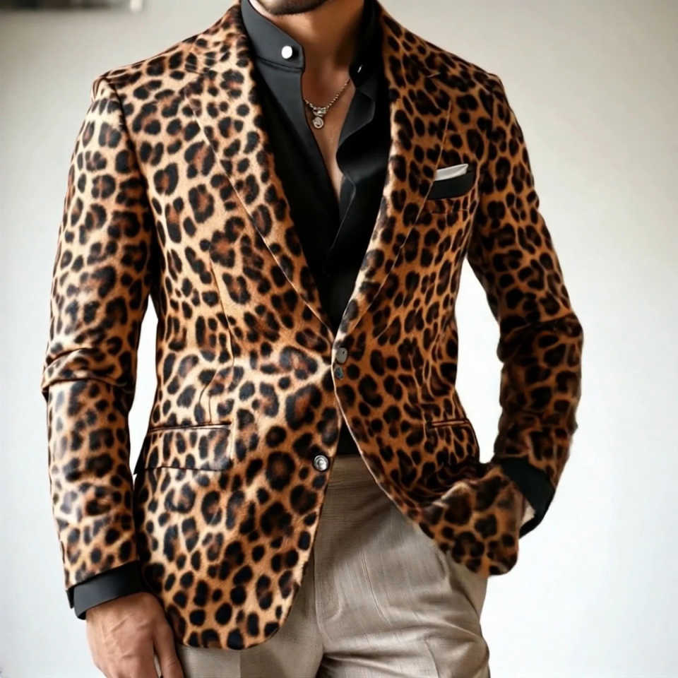 Luxury Leopard Men's Blazer Suits Casual Peak Lapel Single Breasted Slim Fit 1 Piece jacket Customized Skinny Outfits Costume