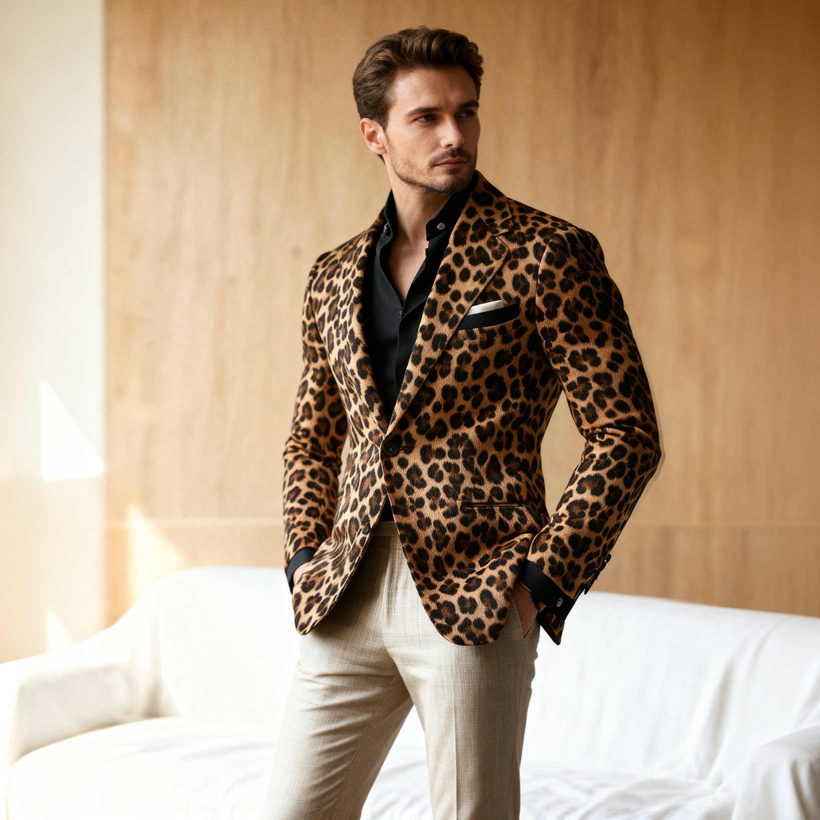 Luxury Leopard Men's Blazer Suits Casual Peak Lapel Single Breasted Slim Fit 1 Piece jacket Customized Skinny Outfits Costume