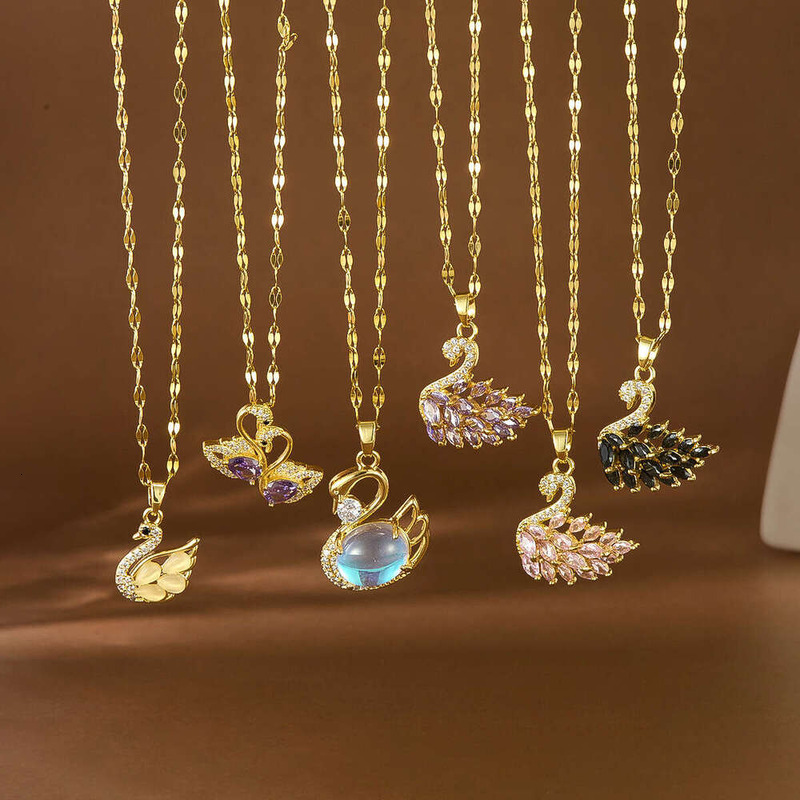Jewelry Fashion Micro-inlaid Zircon Swan Titanium Steel Necklace For Women Summer Light Luxury Niche Design Versatile High-end Clavicle Chain Jewelry