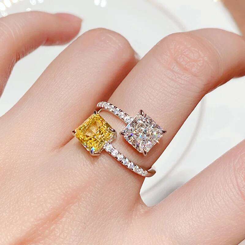 Ring Style Adjustable Ring With Bright Princess Square CZ Female Engagement Party Accessories Fashion Weddings Design Jewelry Gift Visionice