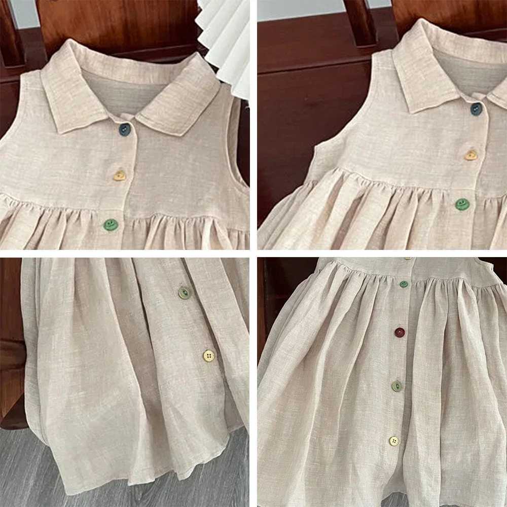 Melario Solid Color Baby Girls Dress Cotton Kids Dresses Summer Princess Party Dress Girls Sundress Single Breasted Kids ClothesT260330