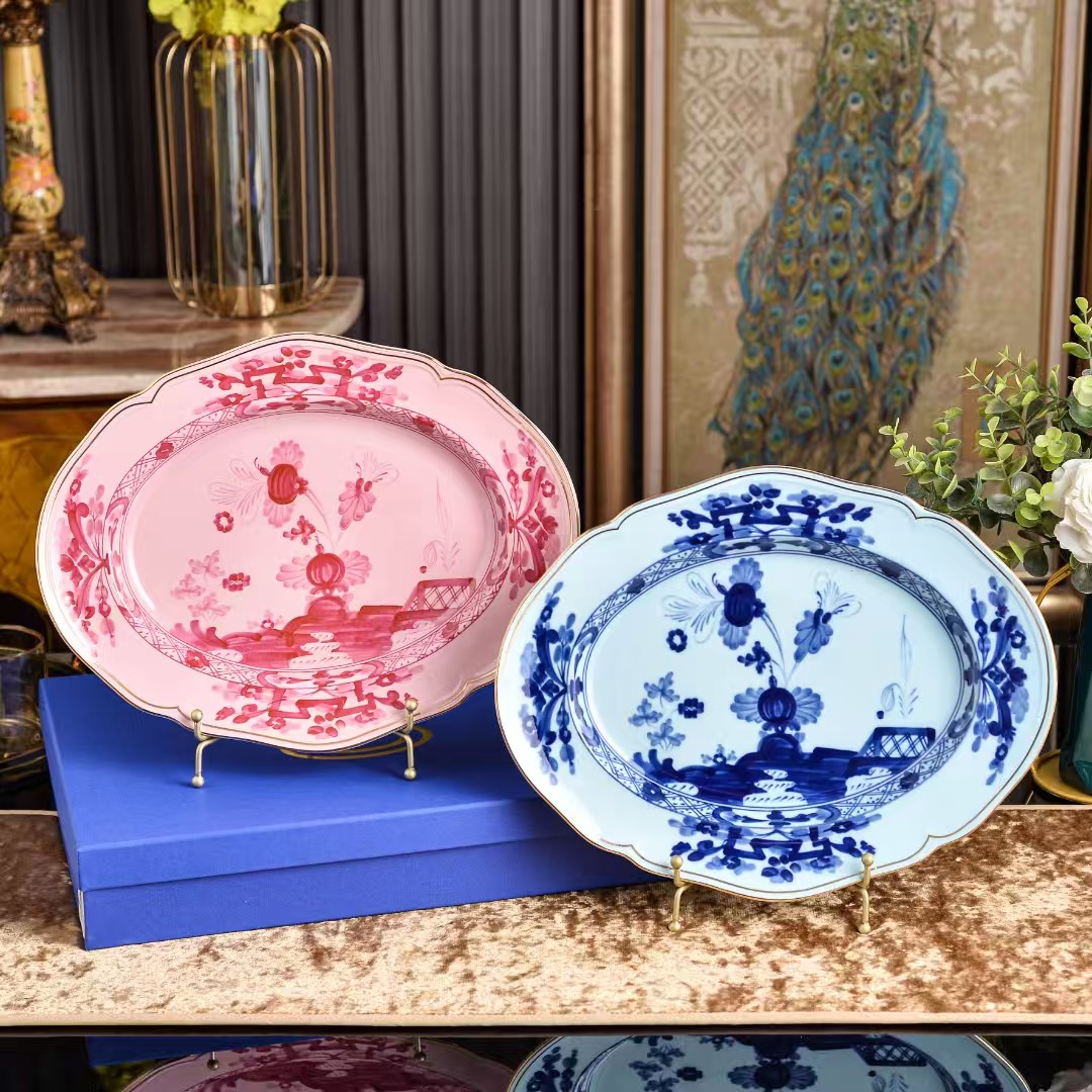 New Italy 1735 Chocolate Ceramic Fish Plate Dessert Plate for Home Kitchen Dining 34x26.5x4cm