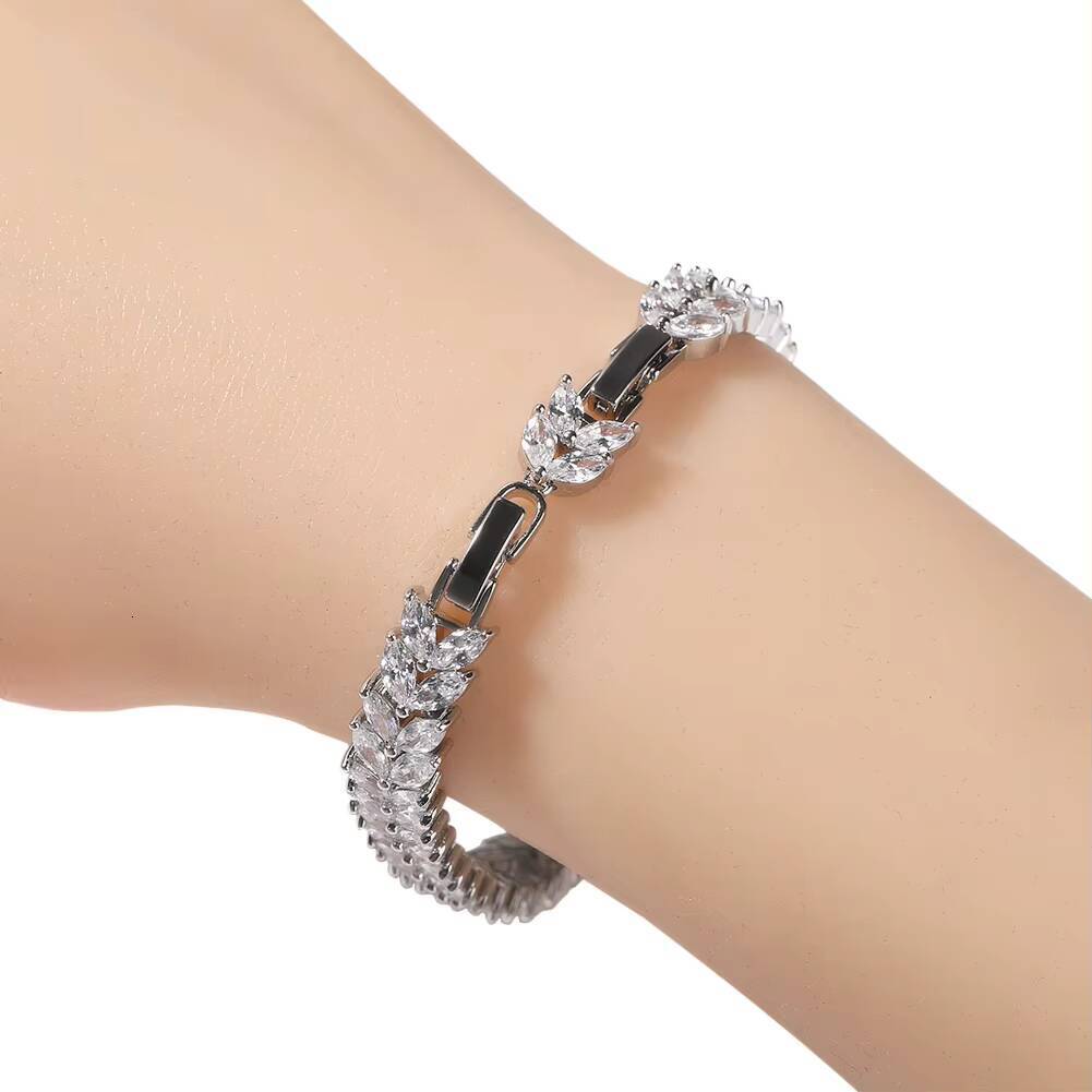 High Quality Hot Selling CZ Mirco Pave Wheat Charm Tennis Chain Women Bracelet Jewelry