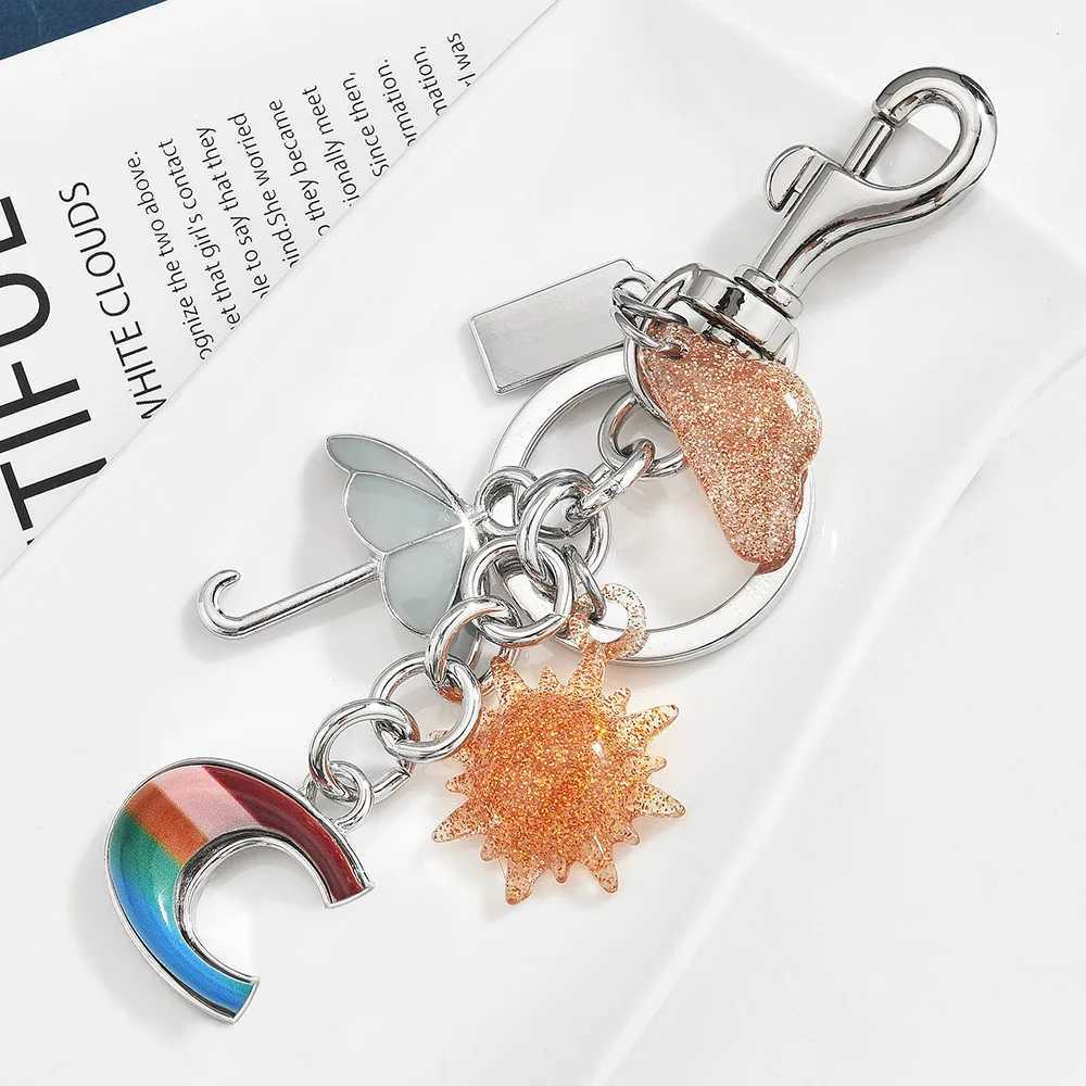 Creative Car Keychain Sun Umbrella Rainbow Letter Bag Decoration Fashionable and Trendy Pendant Z260330