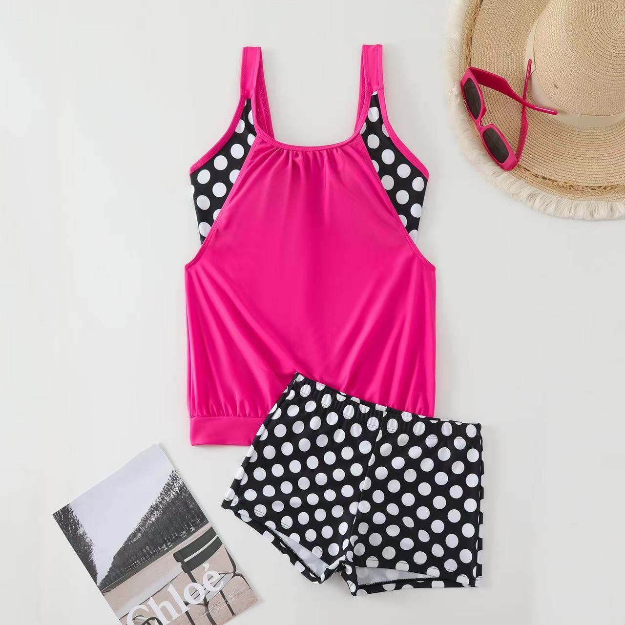 Free Shipping High Value 2026 New Plus Size European and American Independent Station Cross-Border Printed Polka Dot Boxer Women's Two-Piece Tank