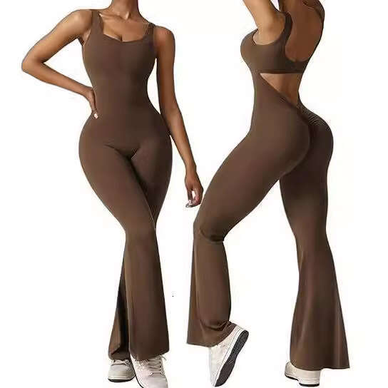 European and American Cross-Border Women's Sleeveless Flared Sexy Backless Tank Tight-Fitting Hip-Lifting Yoga Jumpsuit