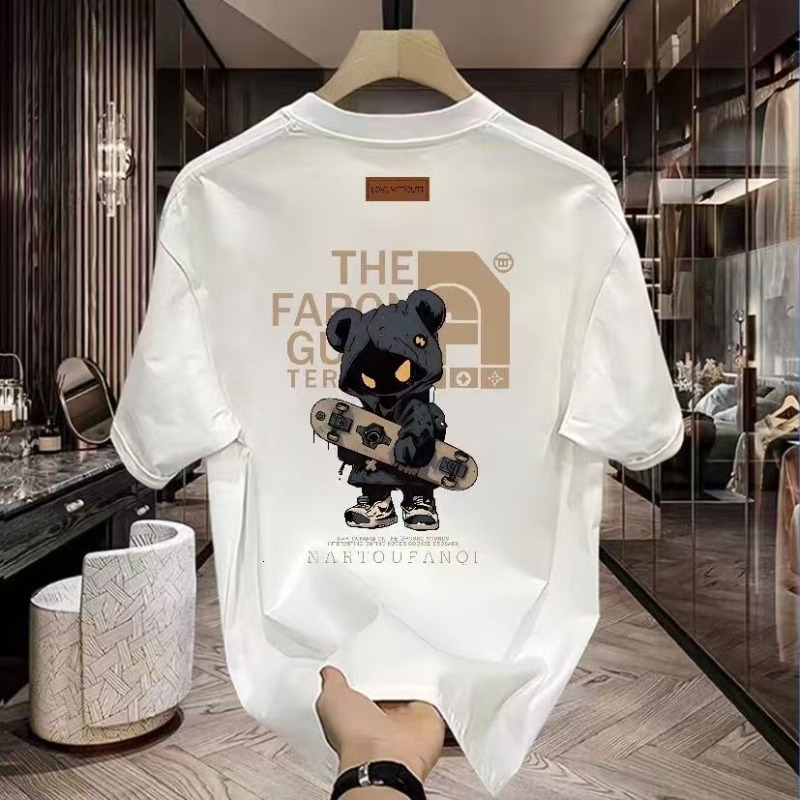 Luxury Brand Designer Clothes Solid Color Men's T-Shirt, New Summer Style, High-End Trendy Printed Tee, American Light Luxury Pure Cotton Fashion