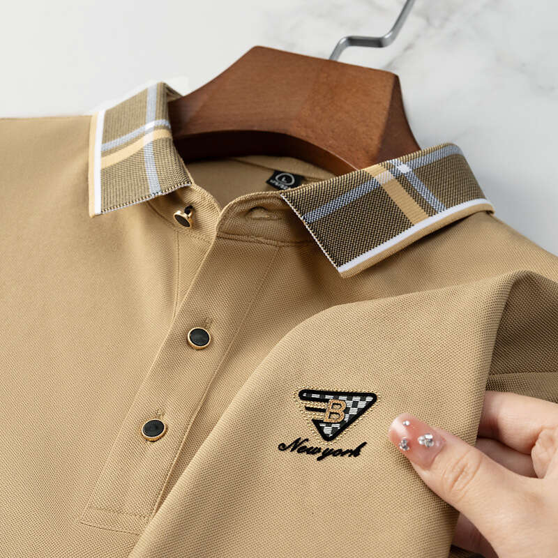 Silk Cool Fit Fashion Simple Short Sleeve Business Casual Versatile Solid Color Polo Shirt Healthy Skin-Friendly Men