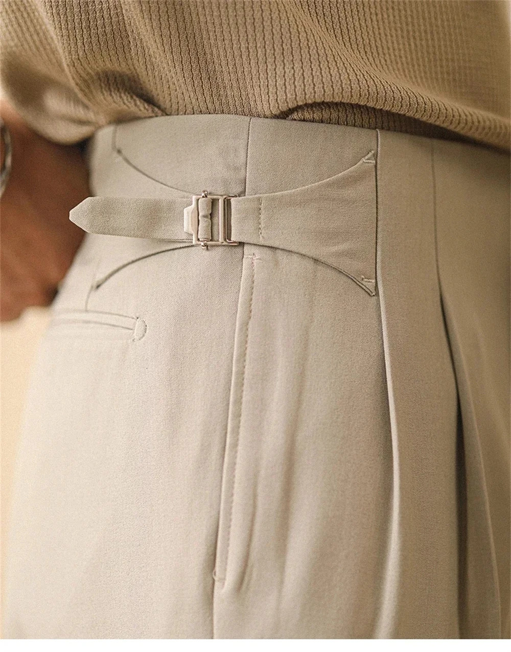 Mens Summer Straight Pants Paris Button Non Ironing Loose Fitting Business Naples Casual Pants High Waisted Office Trousers 260327