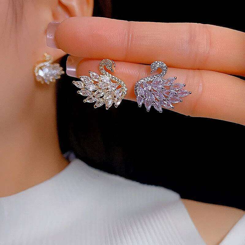 Jewelry Earrings Swan Colored Micro Paved Stud Earrings Goddess Style Cubic Zirconia Crystal Hypoallergenic Cluster Stud Earrings Fashion Everyday Jew