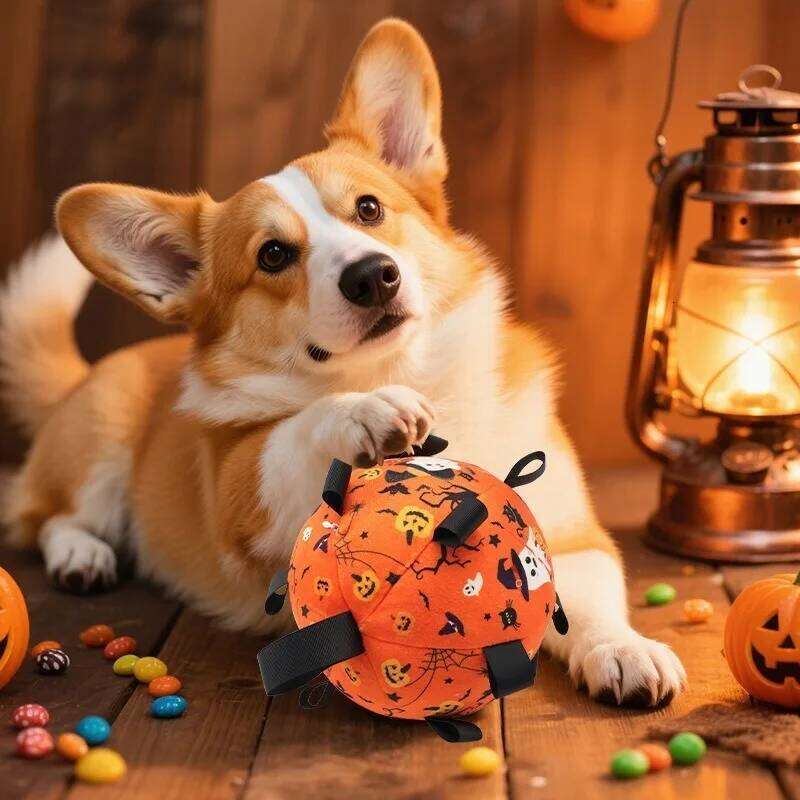 Halloween Dog Balls Electric Interactive Built-In Bell Plush Toy Ball for Dogs Anti-Bite Chew Toys with Squeaker Pet Product