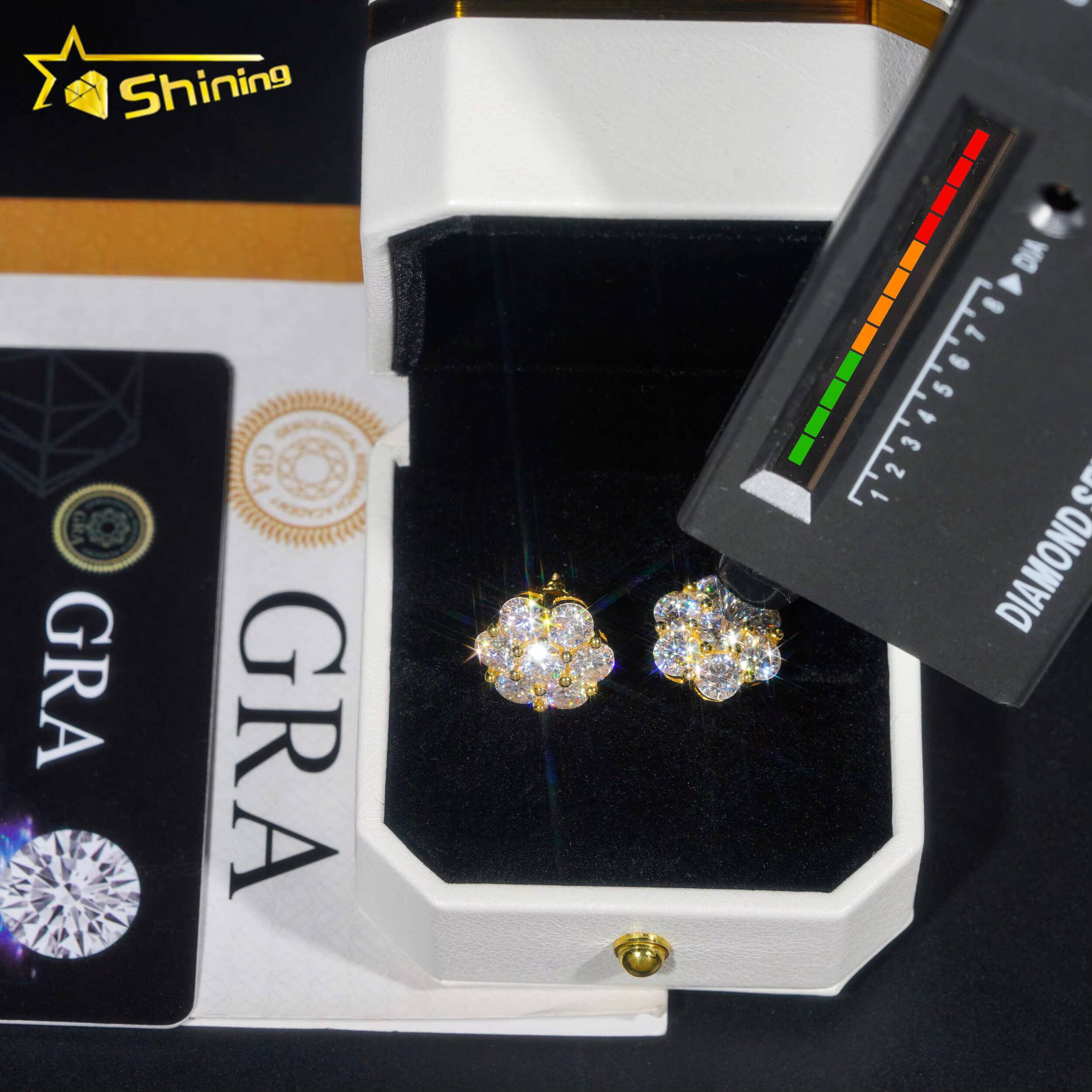 Hot Sale Trendy Cluster Flower Screw Back Stud Earrings 925 Silver Gold Plated Moissanite Pass Diamond Test Stud Earring