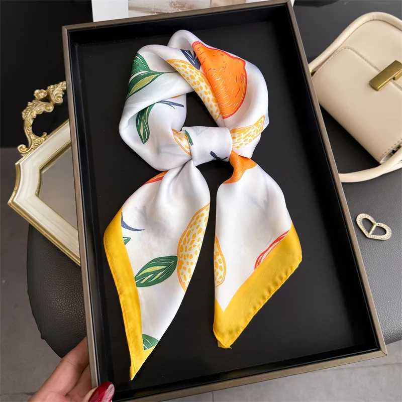 Lemon Print Silk Square Scarf Wen Luxury Soft Satin Kerchief Thin Neck Scarf Fashion Sunscreen scarf For Wen Bag Ribbon X260328