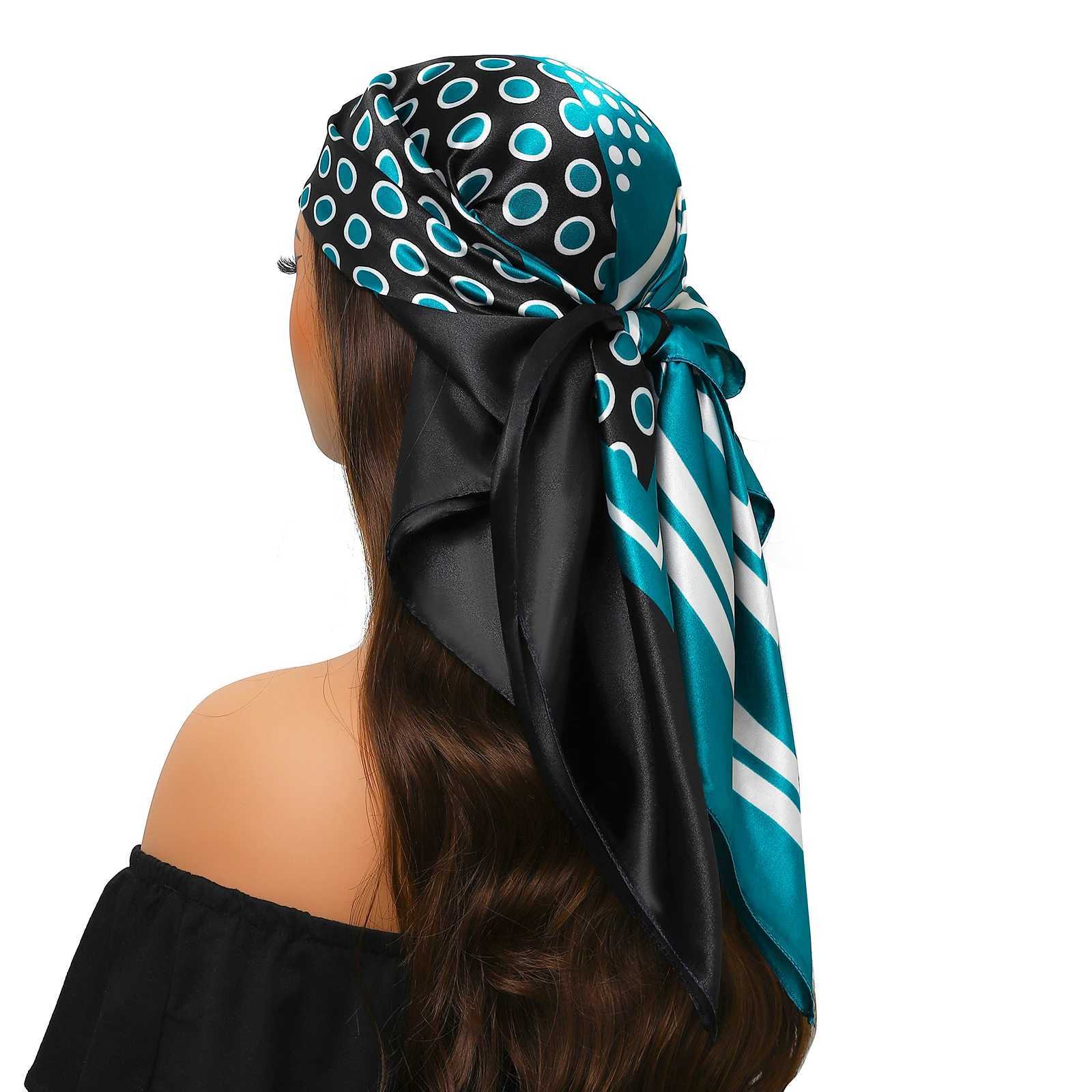 9090cm Silk Scarves Women Print Foulard Satin Square Head Hijab Ladies Luxury Brand Shawl Bandanna Female Muffler chiffen wrap Z260330