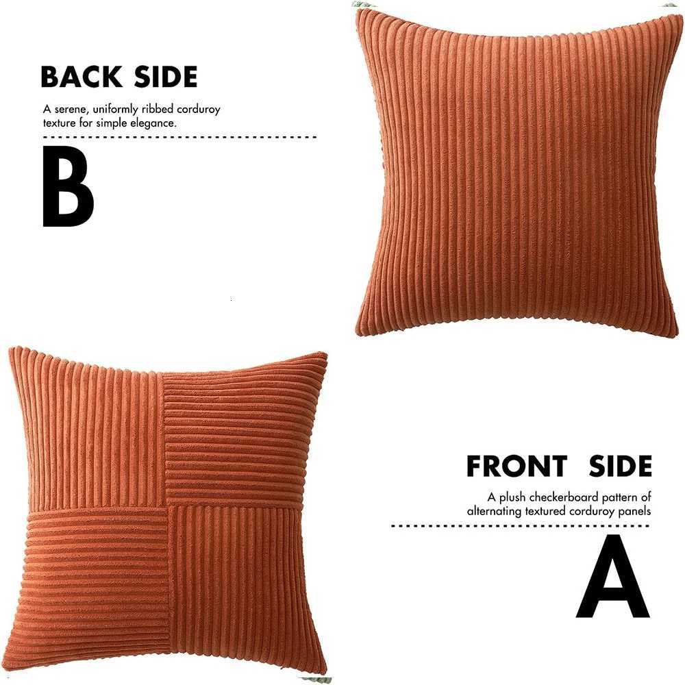 Rust Boho Throw Pillow Cover 18x18 Inch for Couch Bed Sofa Soft Corss Corduroy Patchwork Textured Terracotta Accent Cushion Case H260330 - view 7
