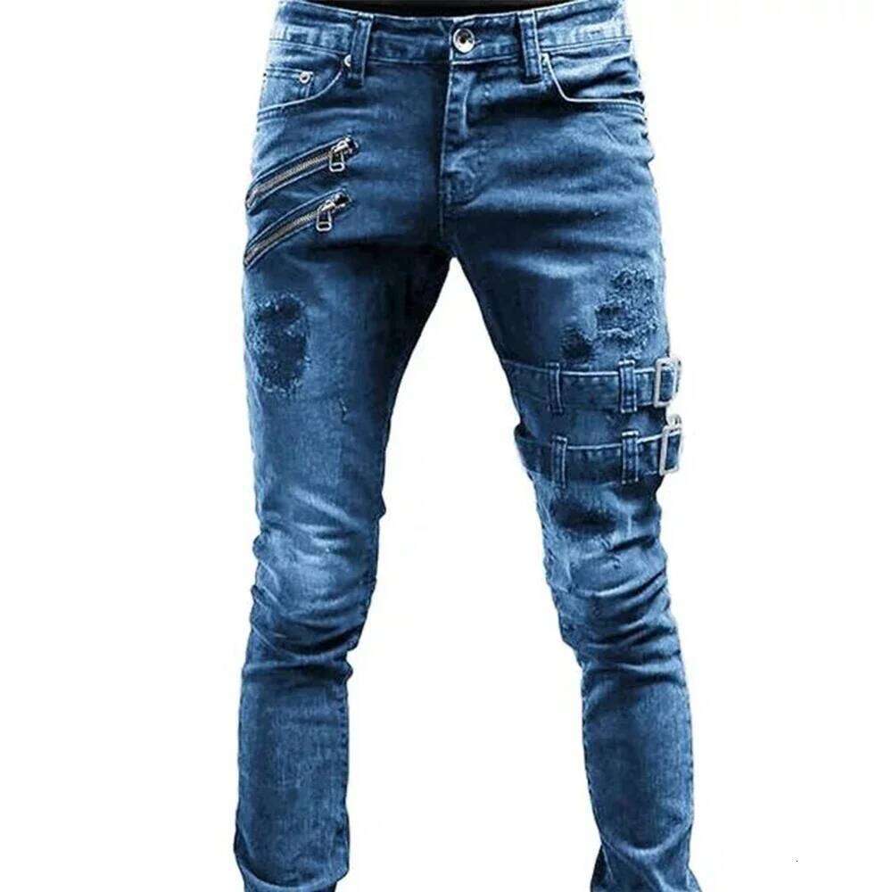 Plus Size Straight Man Pants Spring Summer Boyfriend Jeans Streetwear Skinny Zips 3 Colors Cacual Long Denim Trousers 26Y0330