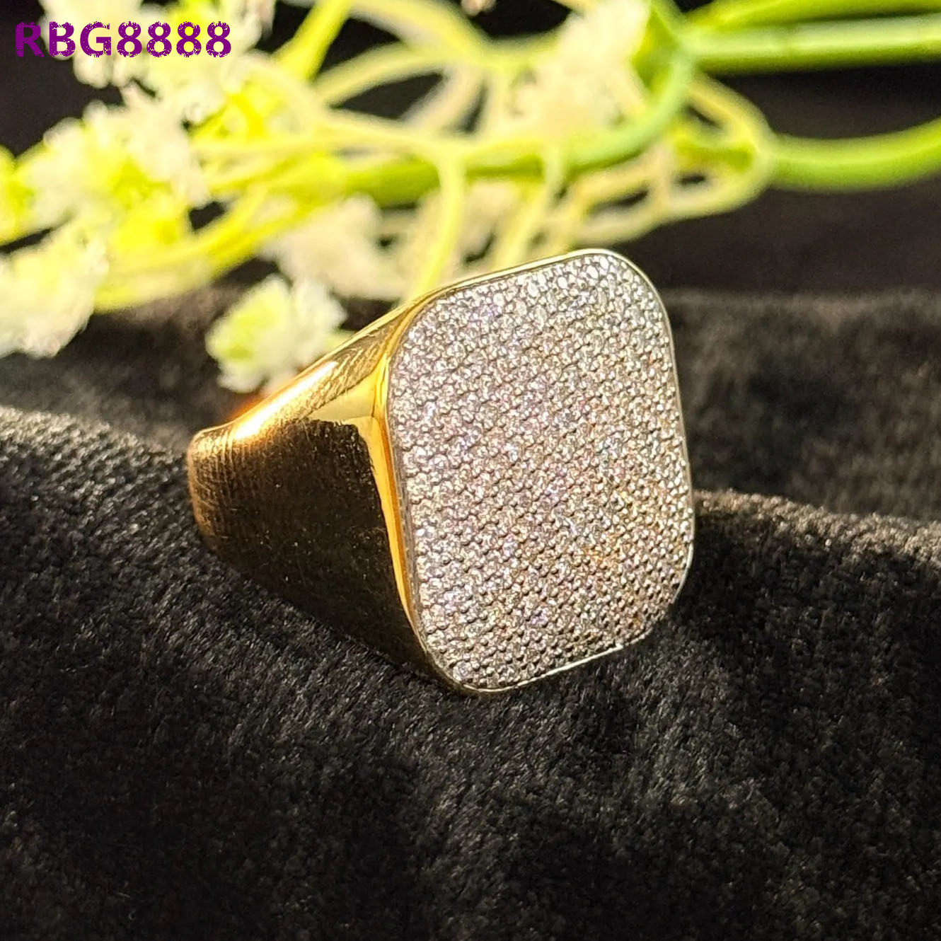 Round Brilliant Cut Moissanite Diamond Hip Hop Engagement Ring 925 Sterling Silver Platinum Plated Iced Out Mens Custom Jewelry